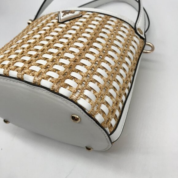 Guess White and Wicker Woven Basket Style Crossbody Bag - Picture 6 of 10